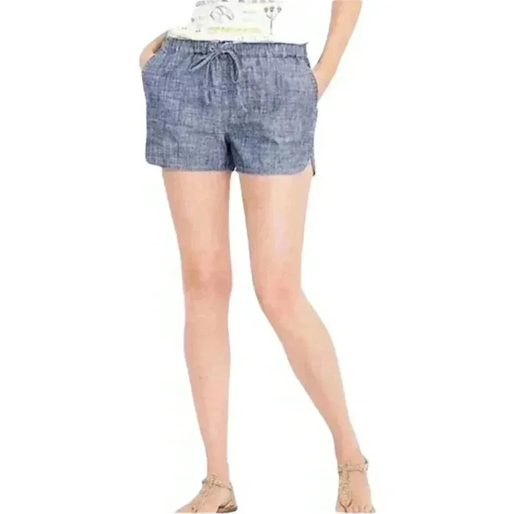 J. Crew Navy 3” Chambray Drawstring Shorts Women's Size, Small  - Pockets Summer